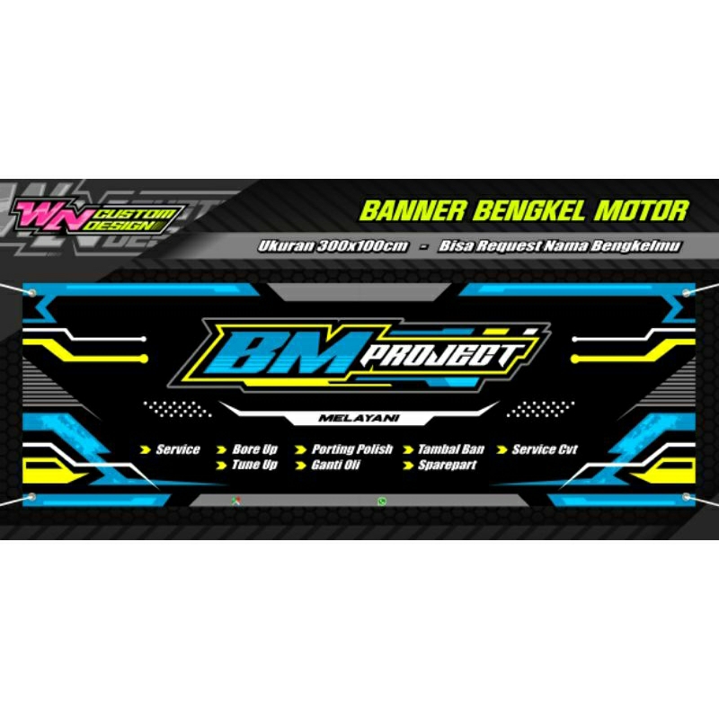 BANNER SPANDUK BENGKEL MOTOR Ukuran 300x100cm (Bisa Request Nama Bengkelmu)