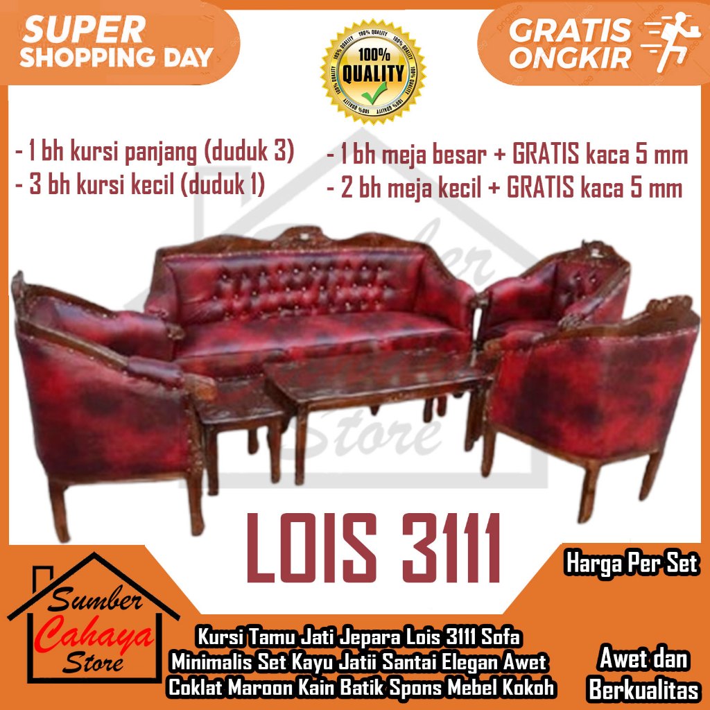 [Instant] Kursi Tamu Jati Jepara Lois 3111 Sofa Minimalis Set Kayu Jatii Santai Elegan Klasik Nyaman