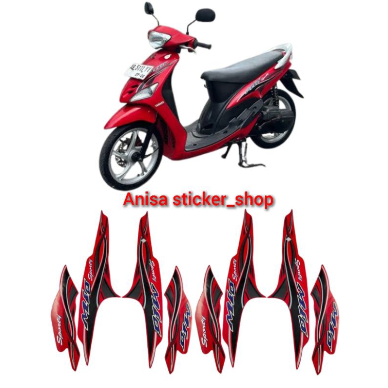STRIPING STIKER POLET LIS LES BODY MOTOR YAMAHA MIO SPORTY 2005 MERAH FULL BODY BERKUALITAS