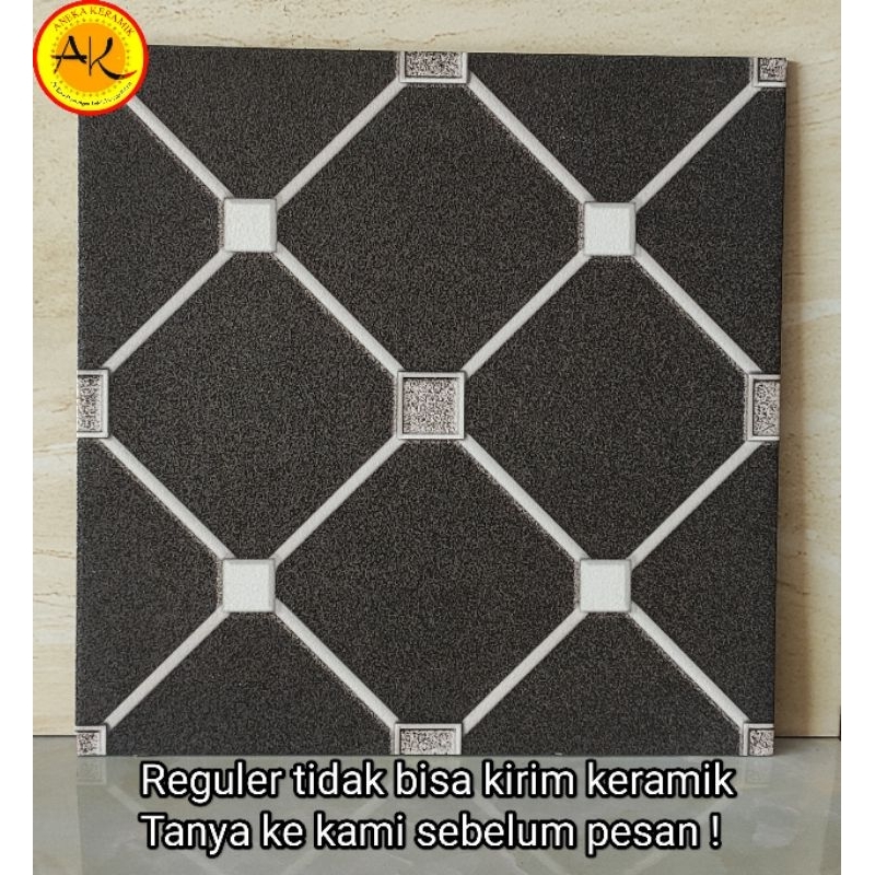 Keramik Lantai Teras Garasi Motif Hexagonal 40x40 Tetris Black