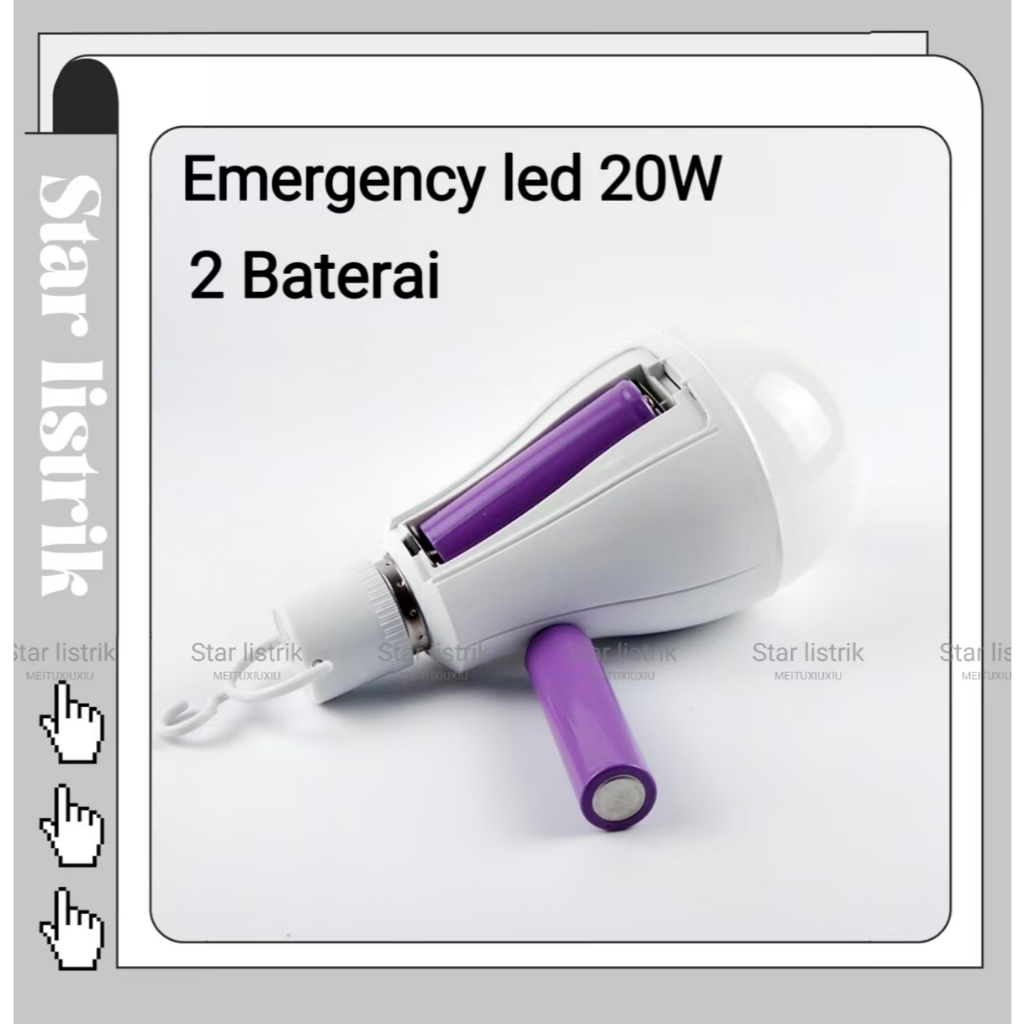 Emergency Led 20W 2 Baterai /Lampu Magic /Bohlam Emergency/Lampu Padam/Terang/Bonus Fitting