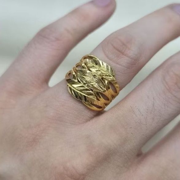 Cincin Wanita Mas Malaysia 916 22K Emas Import Model Daun