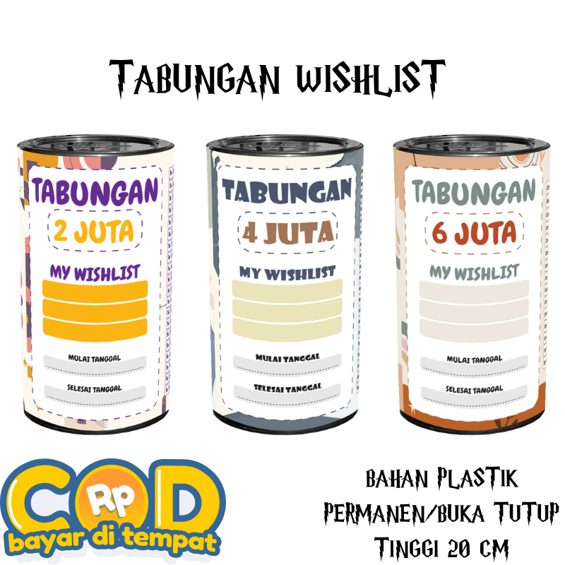 Tabungan Wishlist Bahan Plastik 20 CM celengan target 2 juta 4 juta 6 juta
