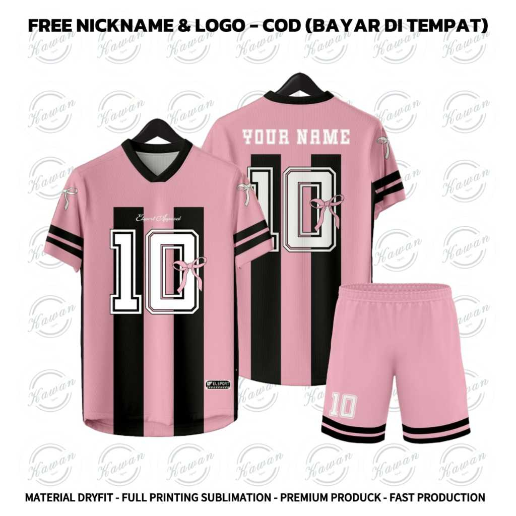 JERSEY COQUETTE-RIBBON PINK HITAM JERSEY KOREA TERBARU / FUTSAL / VOLLY / COSTUME NAMA