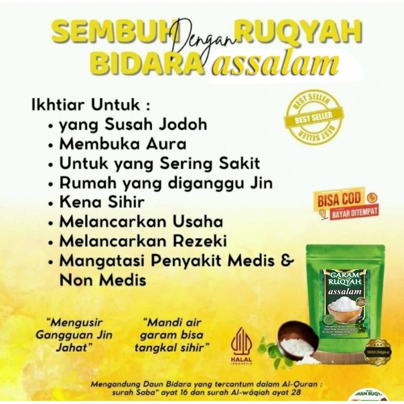 

Garam Ruqyah Bidara ASSALAM 100 gr Penangkal Sihir JIN & Penyakit Non Medis terlarisgo