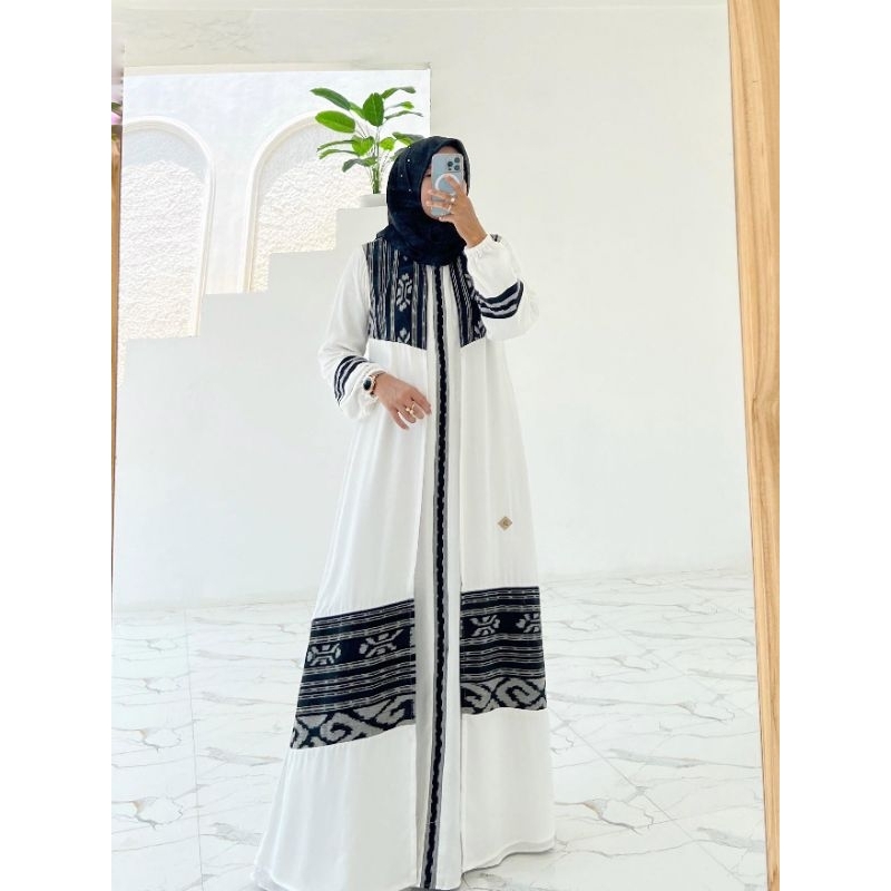 sophia almas gamis putih twill etnik