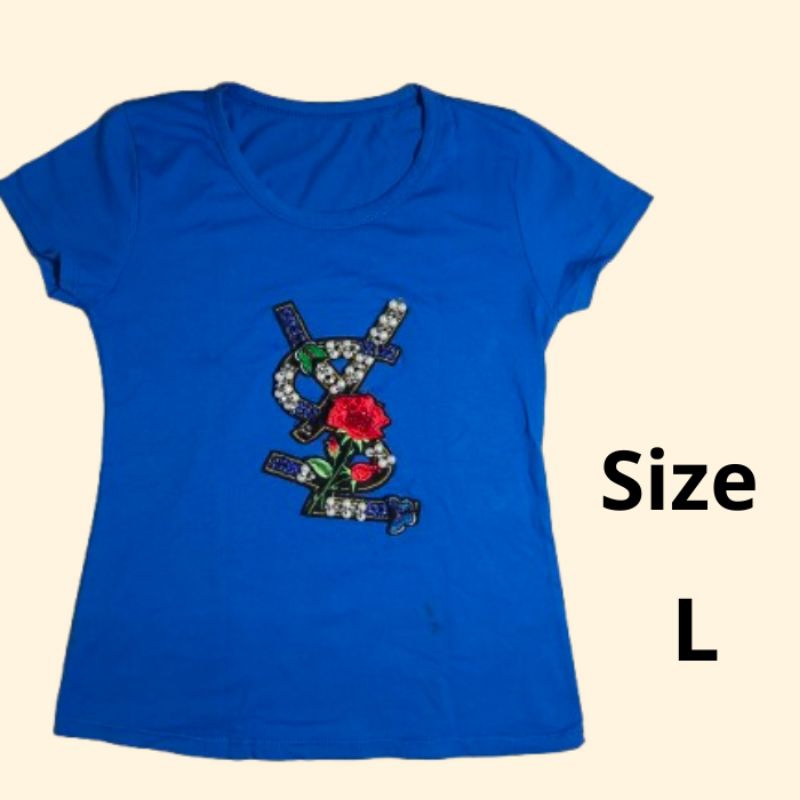Baju Kaos YSL biru wanita | Limited produk