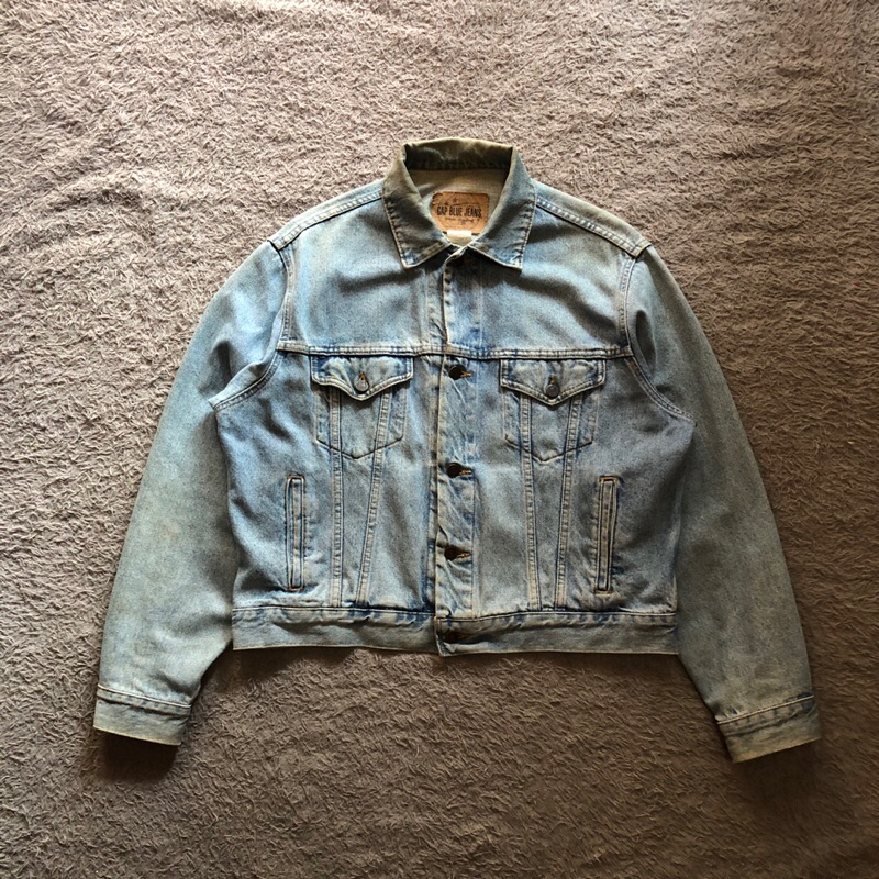 GAP Blue Denim Jeans Washed Vintage Original Jaket Jeans GAP Boxy Fit Work Jacket Denim  Size L Boxy