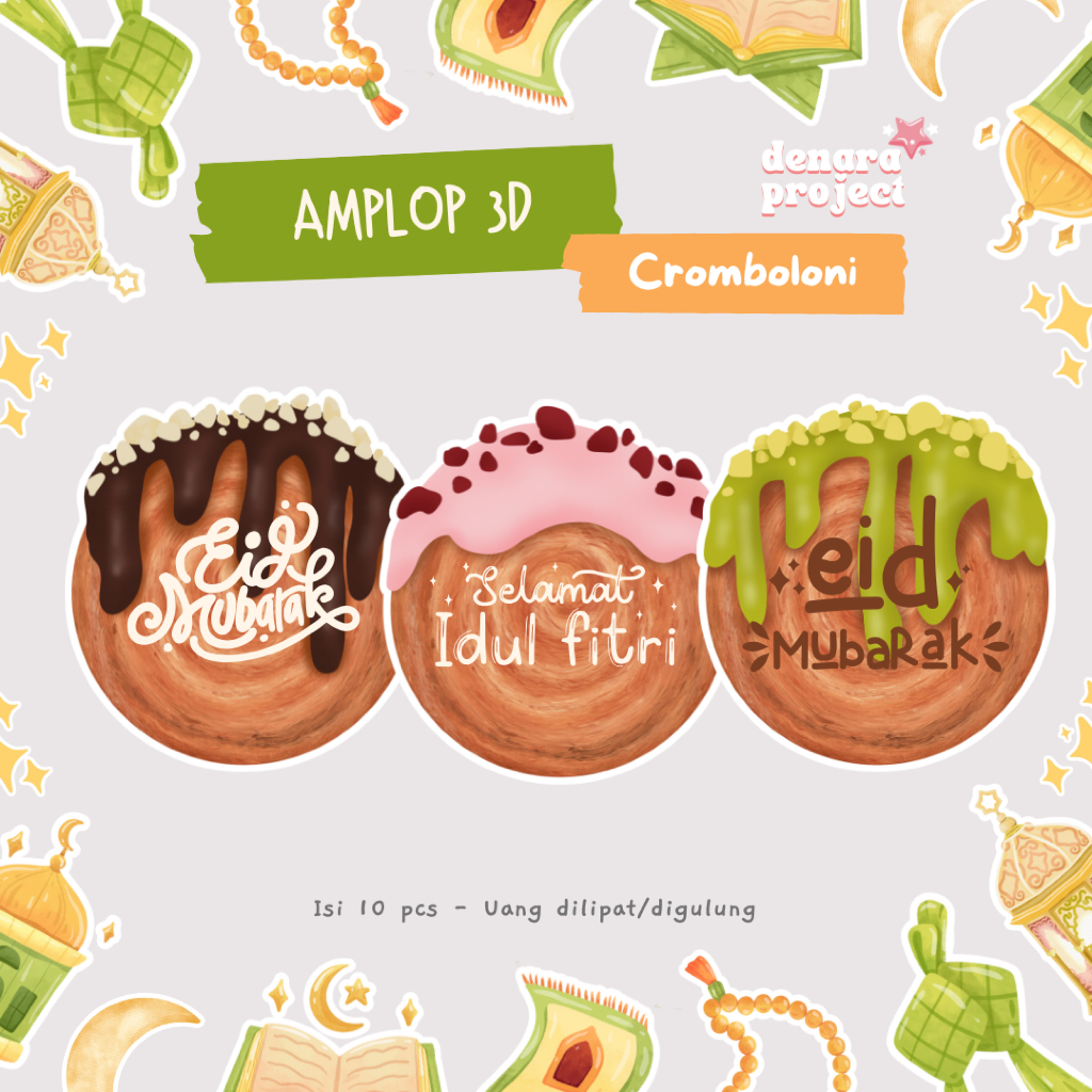 

10 pcs Amplop Lebaran 3D Cromboloni 2 Sisi