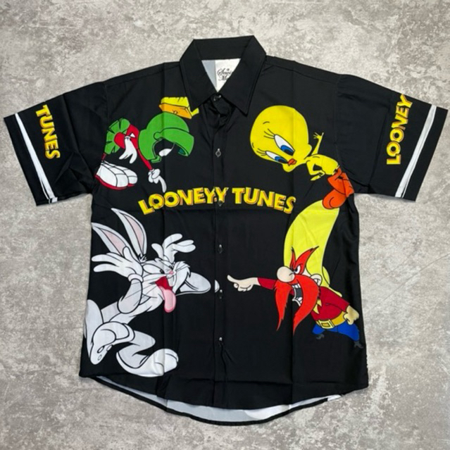KEMEJA PRINT IMPORT PREMIUM LENGAN PENDEK KARTUN LOONEY TUNES BUGS BUNNY TAZMANIA
