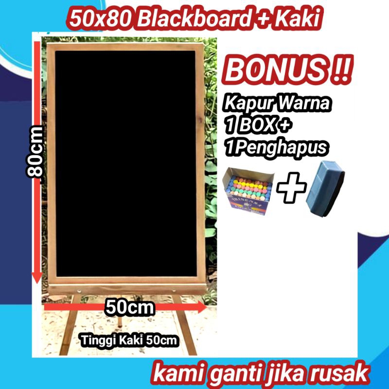 

Papan Tulis Blackboard 50x80cm + Stand (Gratis kapur 1 box & penghapus) total tinggi 130cm | igs10