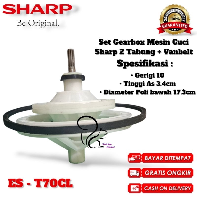 [SHARP ES-T70CL] Set Gearbox + Vanbelt Mesin Cuci Sharp 2 Tabung ES-T70CL