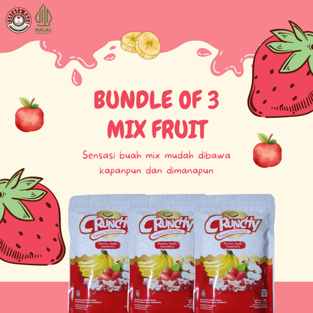 

Crunchy Bundle Of 3 - Freeze Dried Fruit Mix (Banana, Apple, Strawberry)