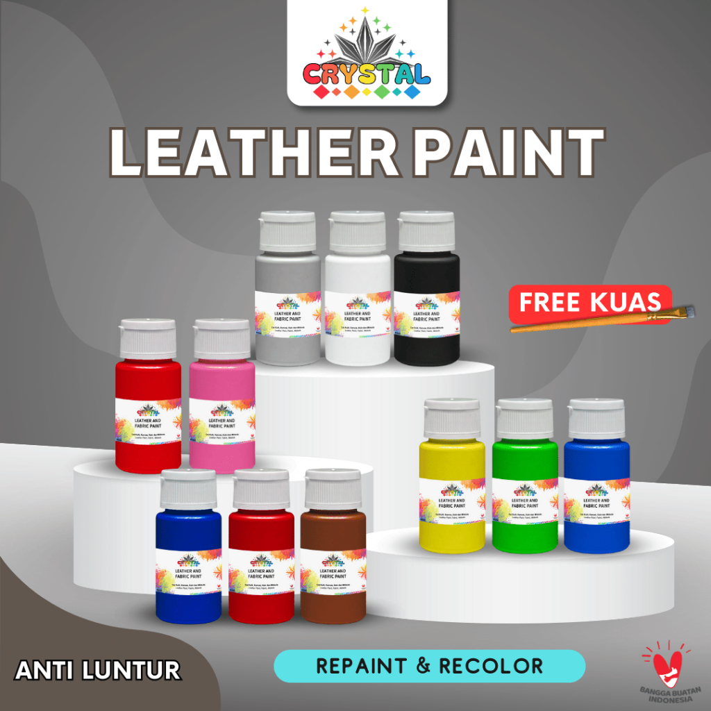 

Cat Sepatu Akrilik / Cat Kanvas / Cat Kain / Cat Leather / Cat Lukis - Bonus Kuas (Crystal Care)