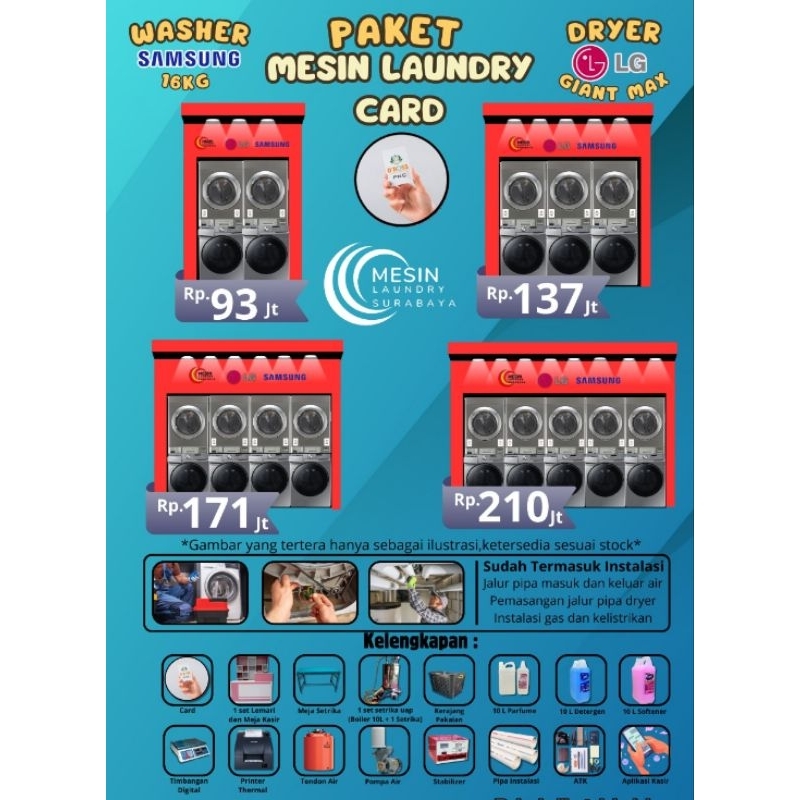 Paket usaha laundry Card Sistem 3 Samsung 16kg dan LG Giant Max