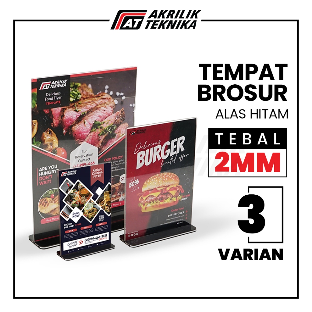 

Tempat Brosur Akrilik / Tent Card Holder Barcode / Nomor Menu Meja Kaki Hitam - Ukuran A4 A5 A6