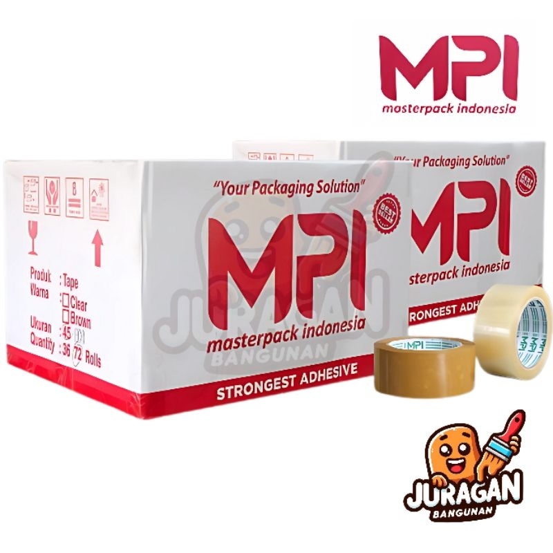 

(HARGA PER DUS) Lakban Cokelat MasterPack Indonesia MPI | MPI Tape | Lakban Coklat 45mm x 100yard OPP 1 Roll | Lakban Packing