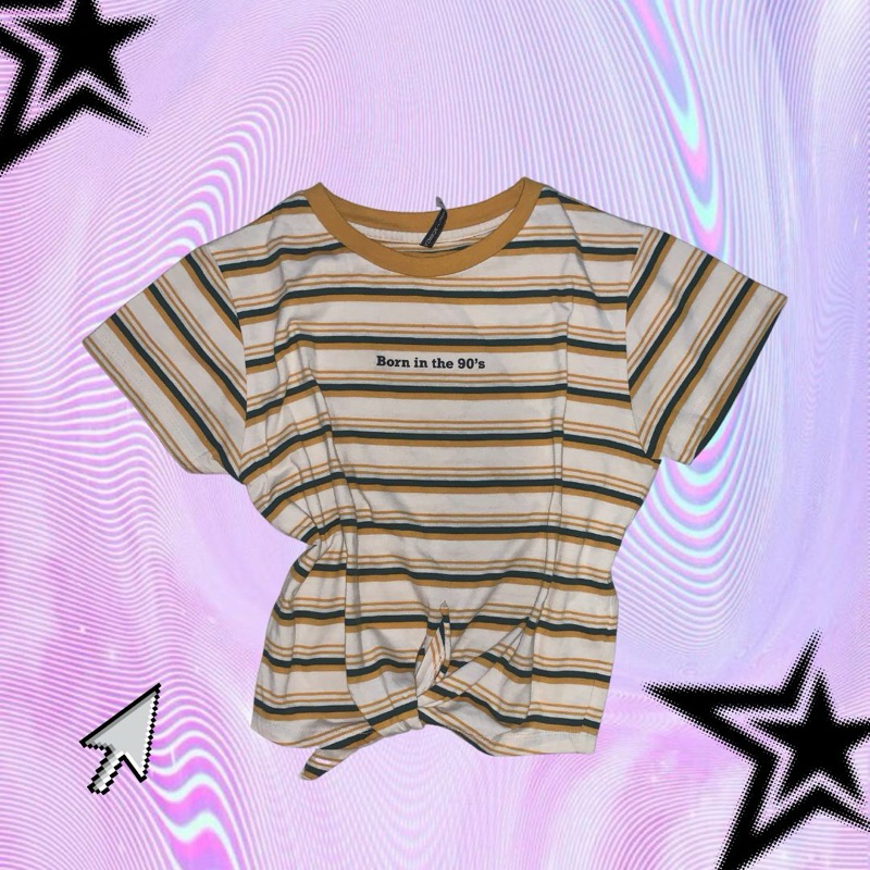 Colorbox original Yellow striped crop top shirt/ original colorbox kaos garis