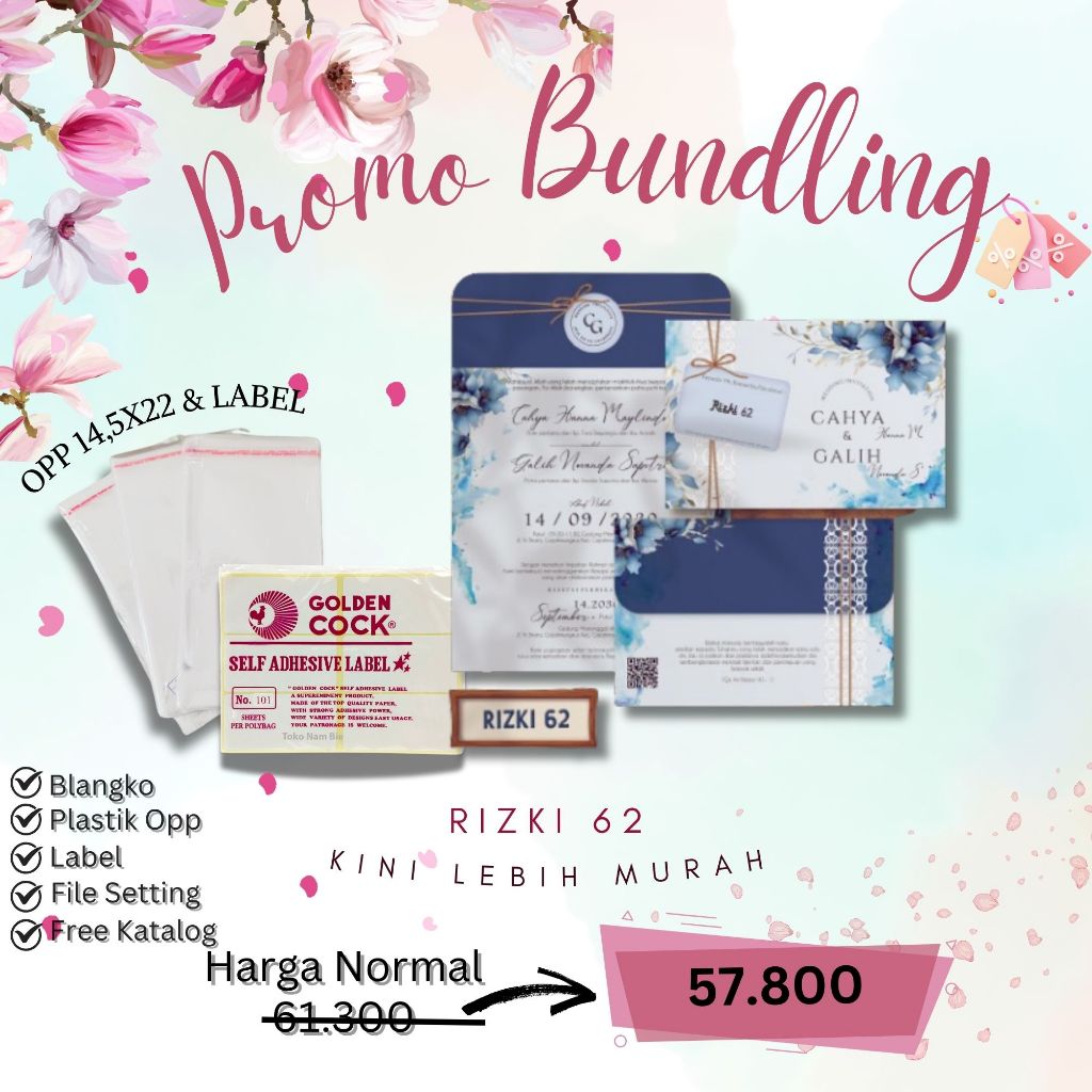 Paket Lengkap Rizki 62 Opp Label|Kertas Kosong Murah|Blangko Undangan Murah|Blangko Undangan |Blangk