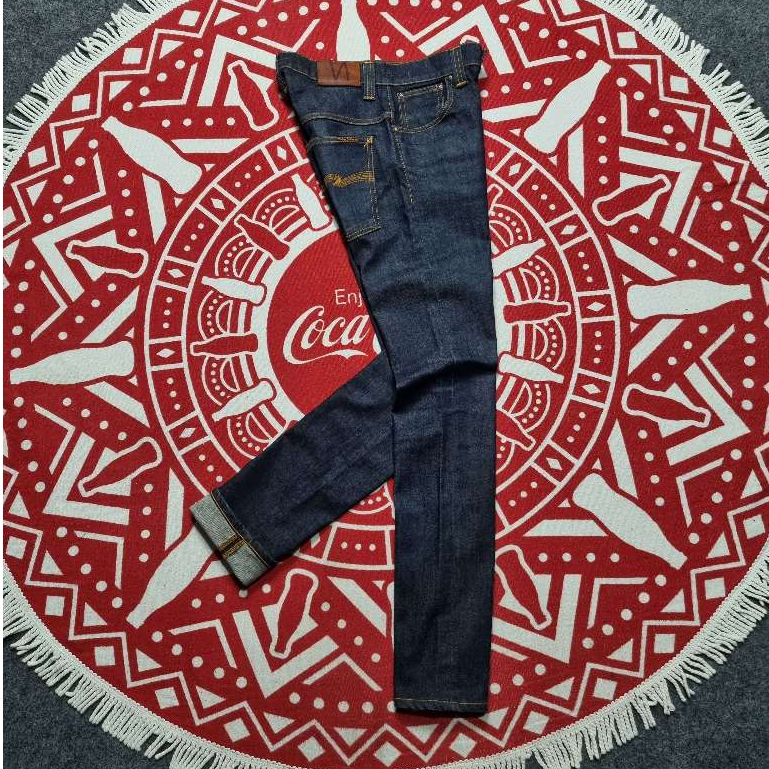 Nudie jeans NJ3920 tape ted 16 dips dry denim celana panjang