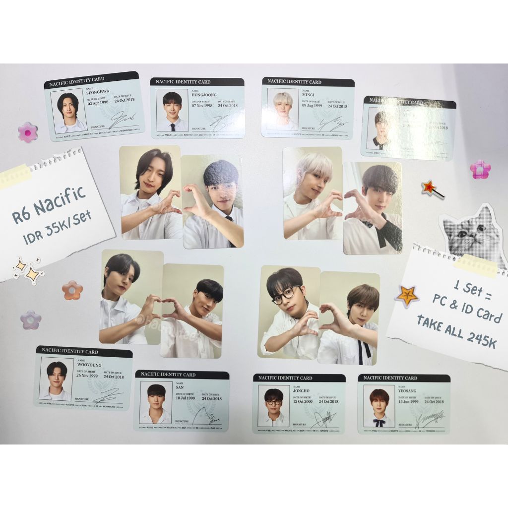 ATEEZ X Nacific Photocard PC R6 Dear Youth Official SET - Hongjoong, Seonghwa, Yunho, Yeosang, San, 