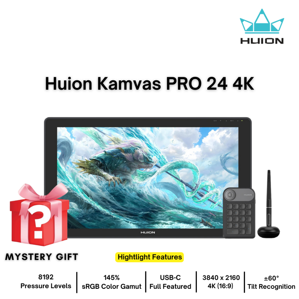 Huion Kamvas PRO 24 4K sRGB 140% include keydial garansi resmi 1thn