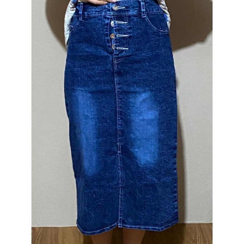 Rok jeans ⅞ / rok jeans span belah depan panjang