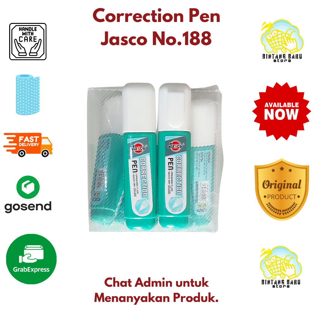 

[HARGA 1 LUSIN] JASCO - CORRECTION PEN / TIPE - X CAIR / PERALATAN ANAK SEKOLAH - TYPE NO.188