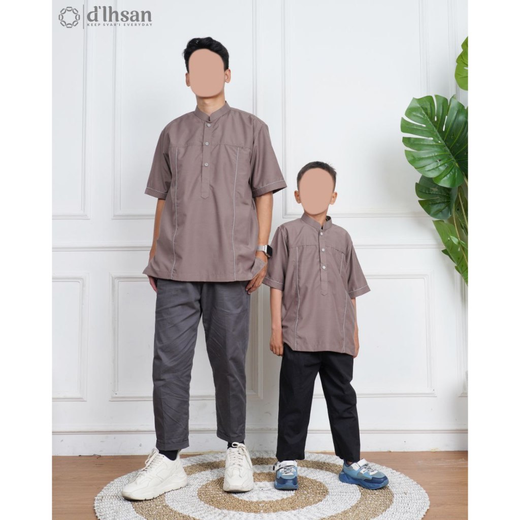 D'Ihsan Koko Lengan Pendek Anak Sarimbit Taqiyya Taupe Baju Muslim Pria Bahan Nyaman dan Premium - S