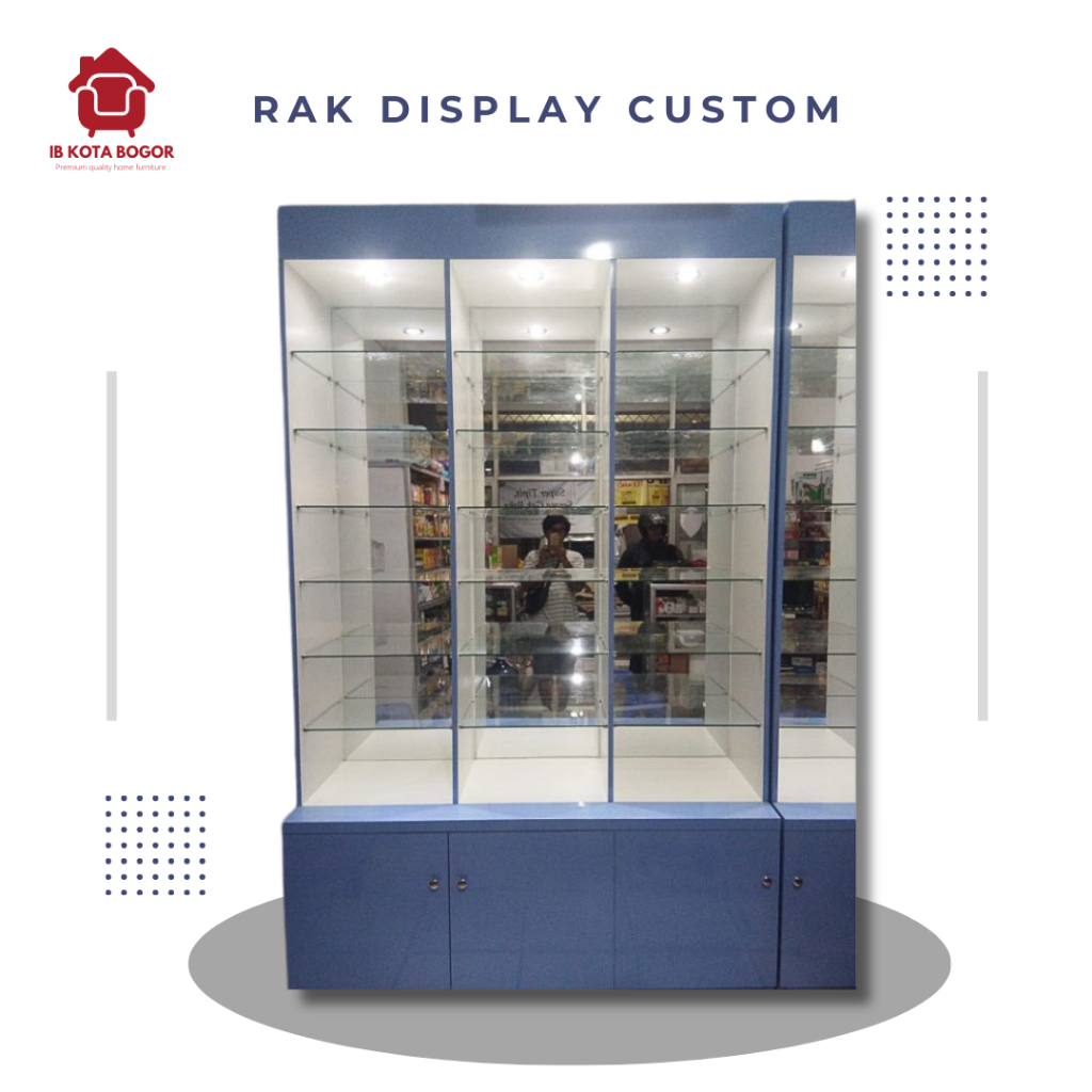 Rak Display Obat Apotek Rak Display Multifungsi dengan Kabinet Bawah Minimalis Custom Ukuran Model