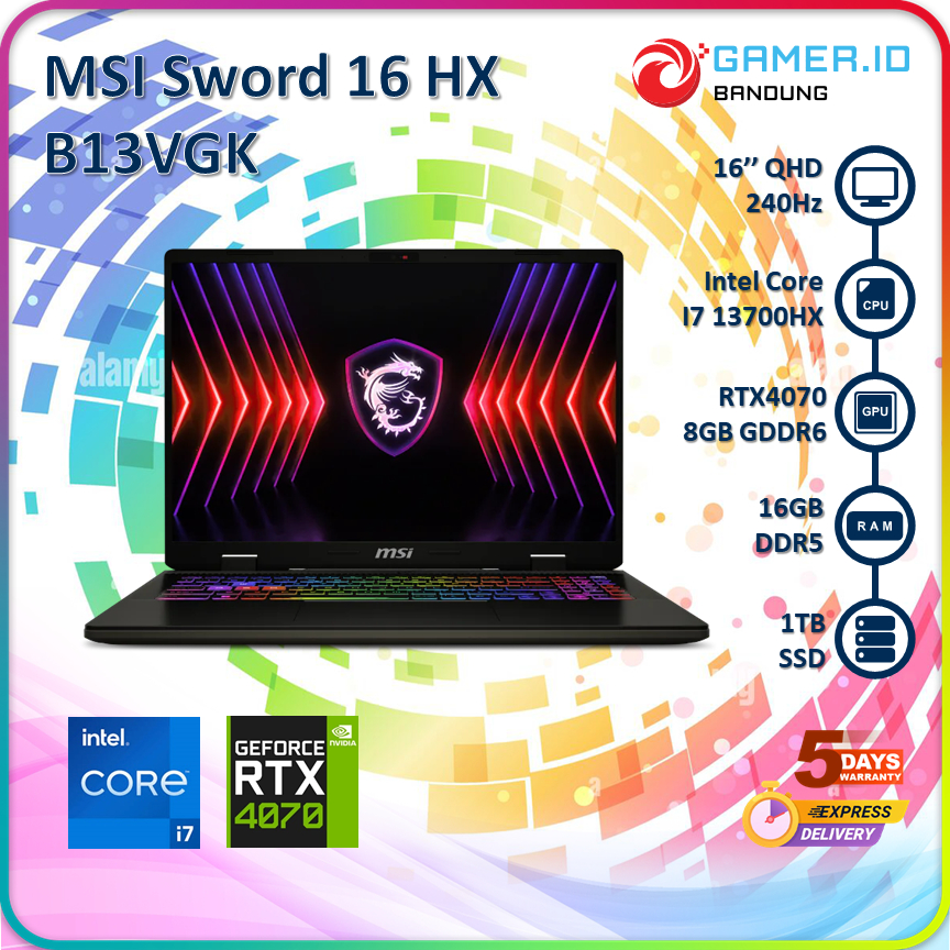 MSI SWORD 16 HX B13VGK I7 13700HX RTX4070 16GB 1TB 16" QHD IPS 240Hz