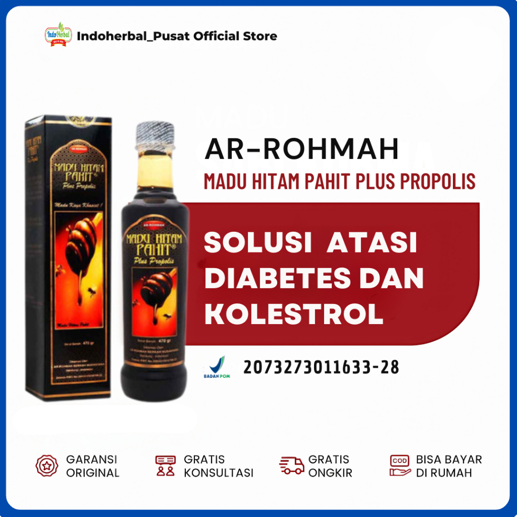 

Ar-Rohmah Madu Hitam Pahit Plus Propolis 470gr | Madu Pahit Atasi Diabetes dan Kolestrol