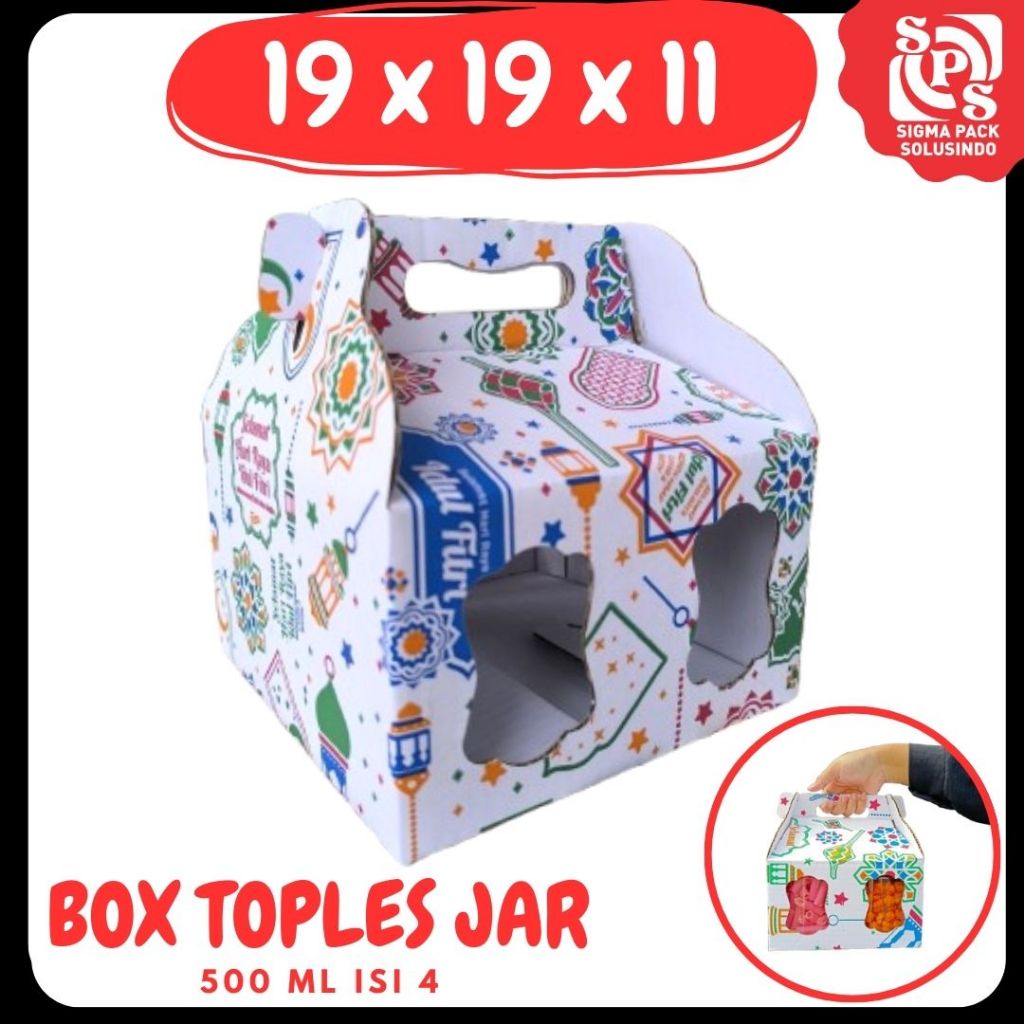 

Box 19x19x11 Jinjing (KUKER TOPLES JAR 500 ml Isi 4) Gable Box Kardus Kue Kering / Idul Fitri /Hampers / Lebaran / Gable Box Polos/Motif