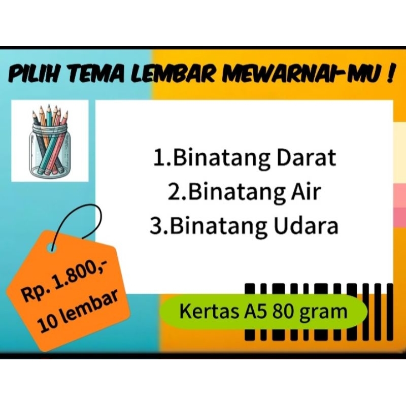 

10 Lembar Mewarnai anak Tema Binatang