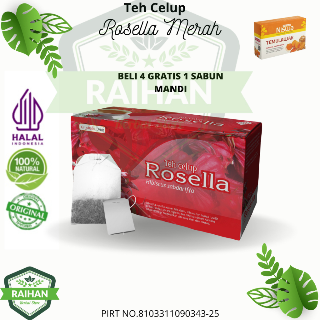 

Teh Herbal Rosella Merah Griya Herba isi 20 Kantong teh Celup herbal alami Halal