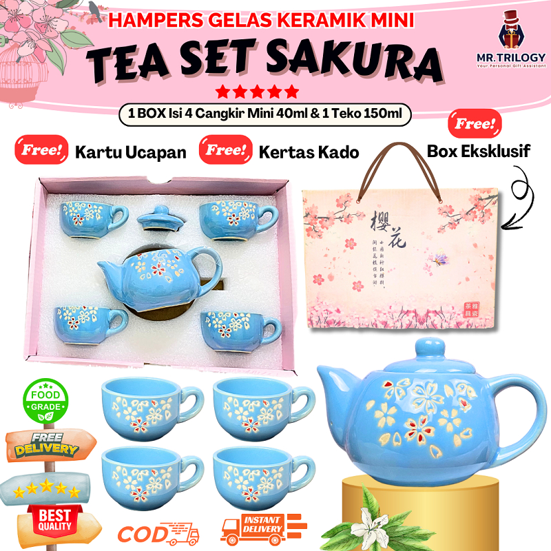 Souvenir Kado Pernikahan Cangkir Teko Set Keramik Mewah Hampers Gelas Kopi Unik Aesthetic Sakura