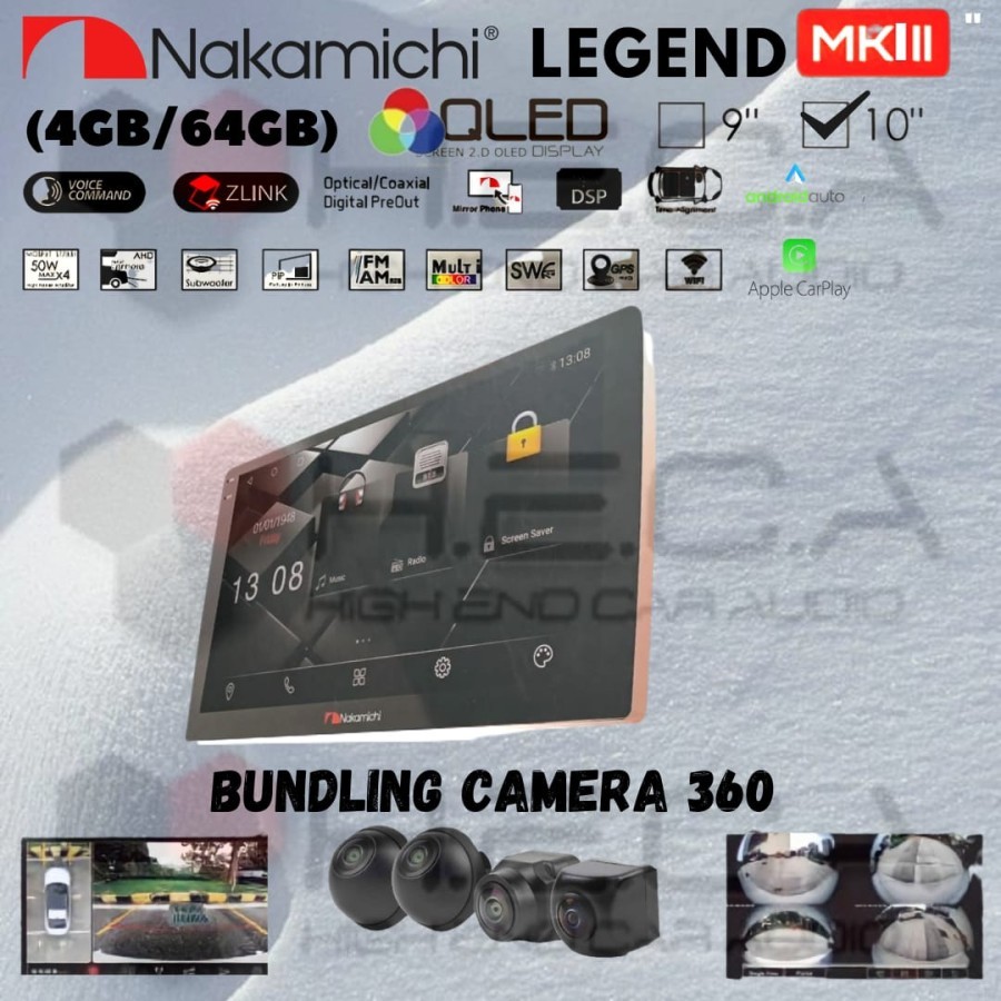 Nakamichi LEGEND MKIII 4/64 GB QLED 10" NA-3102i Head Unit Android MK3 + Camera 360