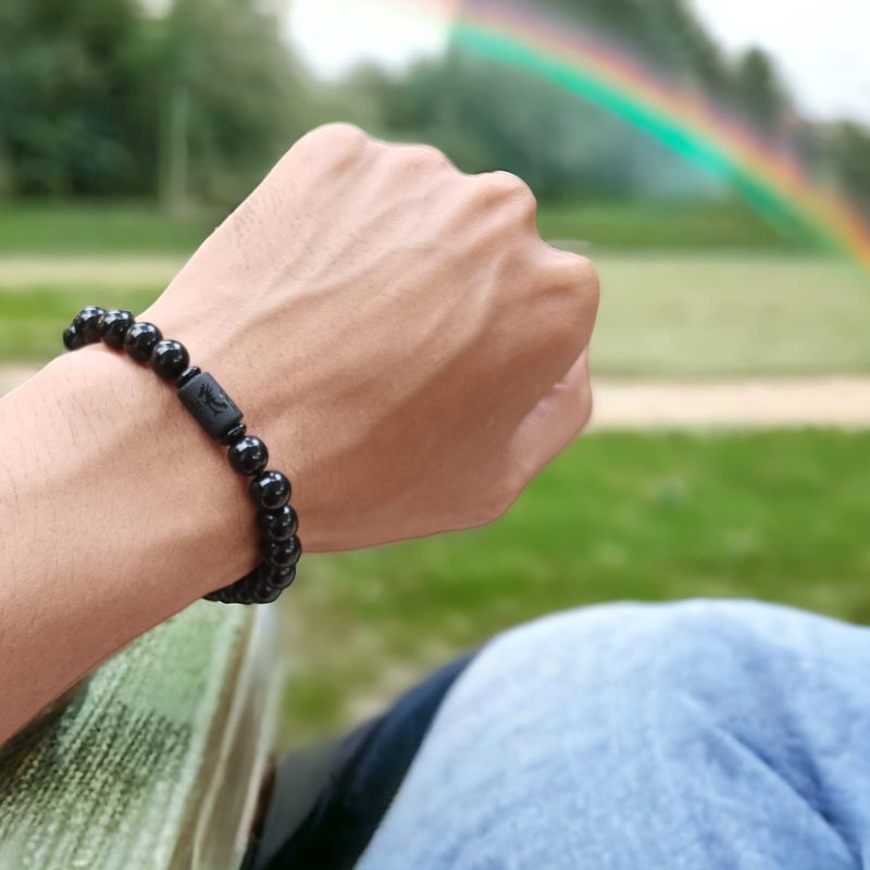 Gelang Pria Wanita Batu Giok Hitam Motif naga