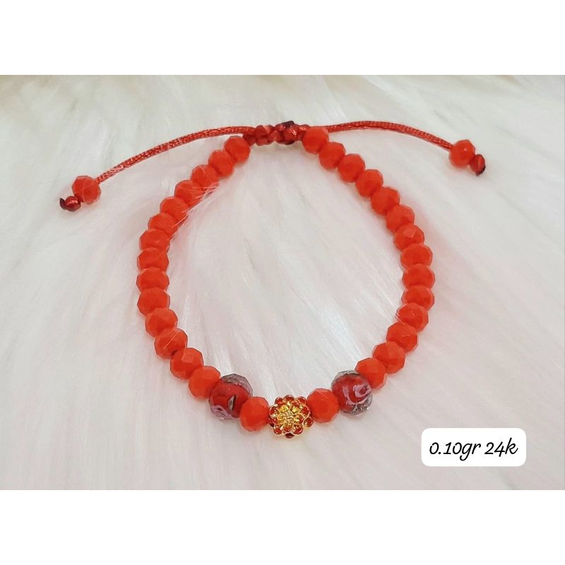 Gelang Emas Asli Teratai Cat Merah 24k Hongkong 999% Tali Batu