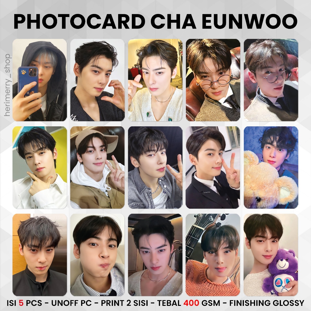 (ISI 5 PCS) Photocard Cha Eunwoo - PC Premium 2 Sisi Kartu Kpop Merch Unofficial Cha Eun Woo Aktor K