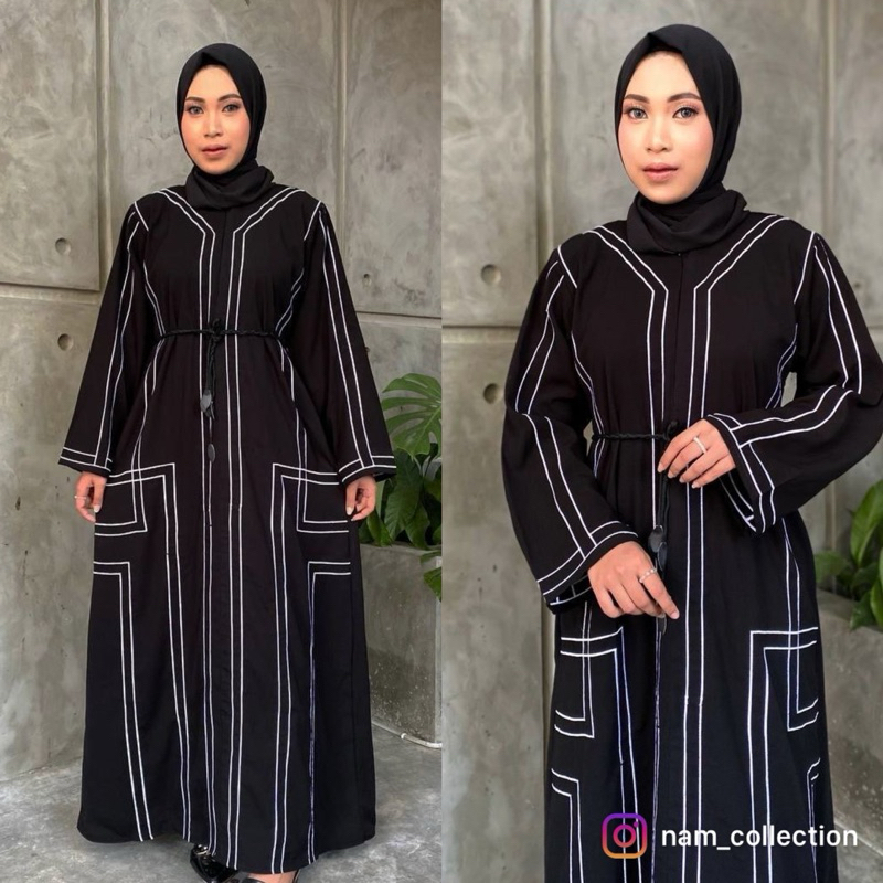Abaya gamis hitam list bordir jetblack grad A simple ilegant