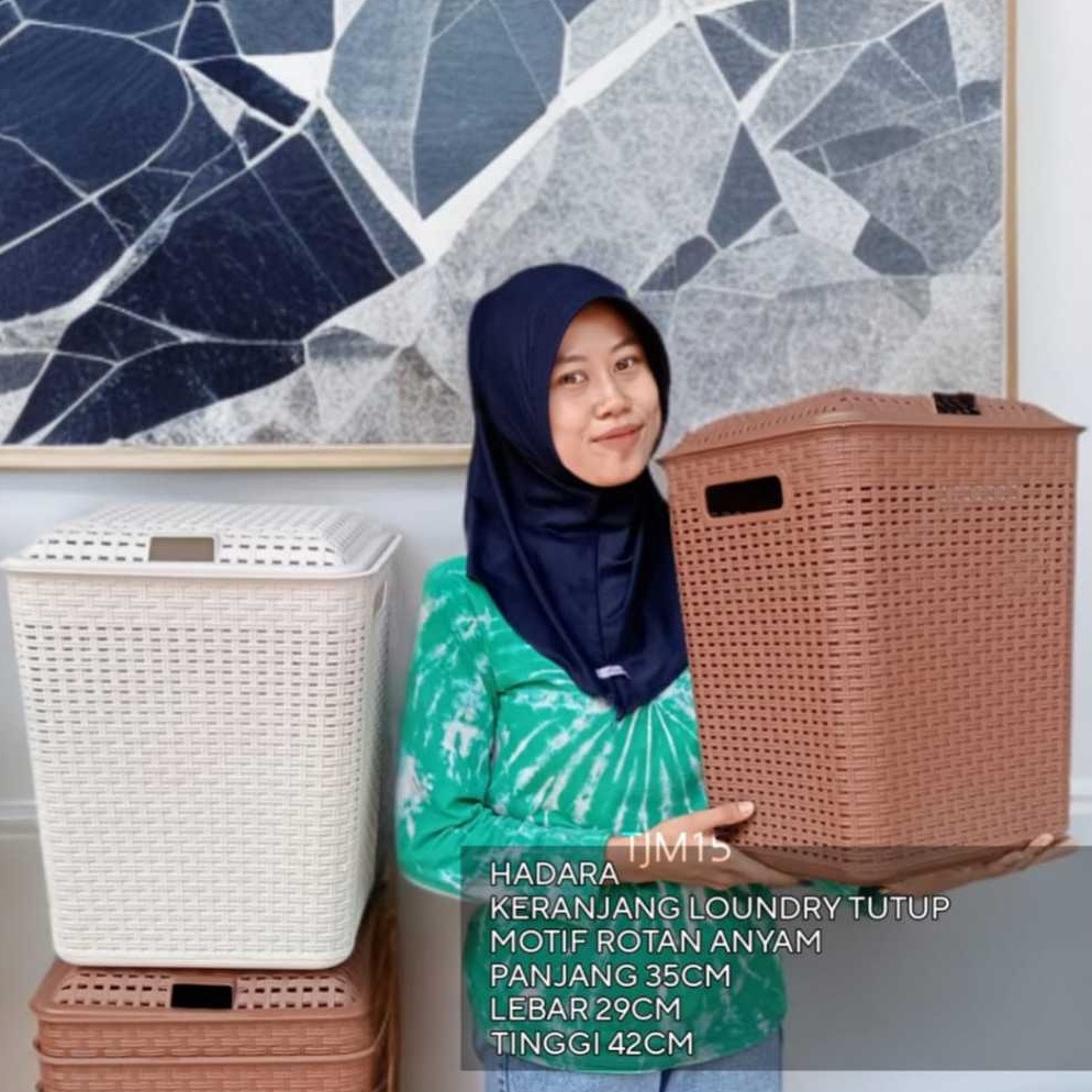Sangat Nyaman HDRPlast Keranjang Loundry Tutup Motif Rotan Anyam Keranjang Pakaian Serbaguna