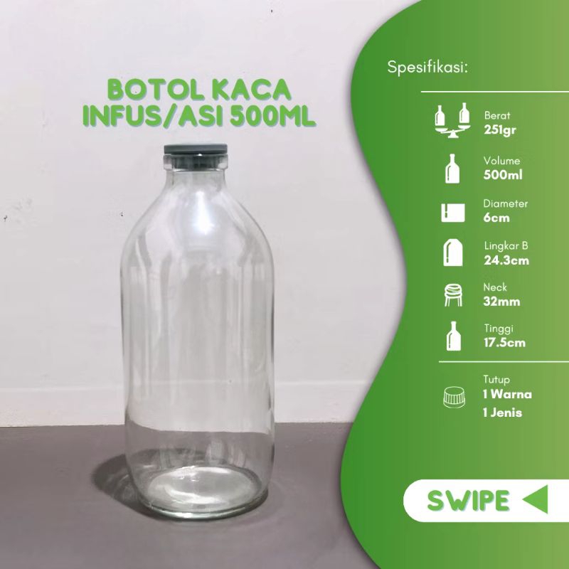 Botol Kaca / Beling 500ml + Tutup