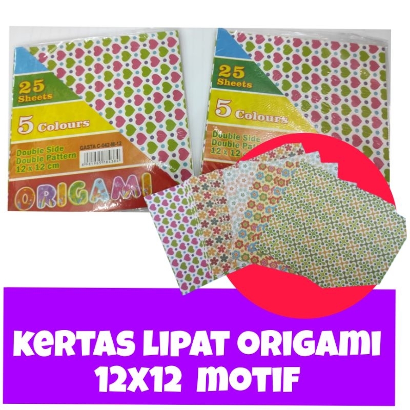 

( 1 pak= 25 lembar ) kertas lipat origami 12x12 cm 5 motif bolak balik 2 sides