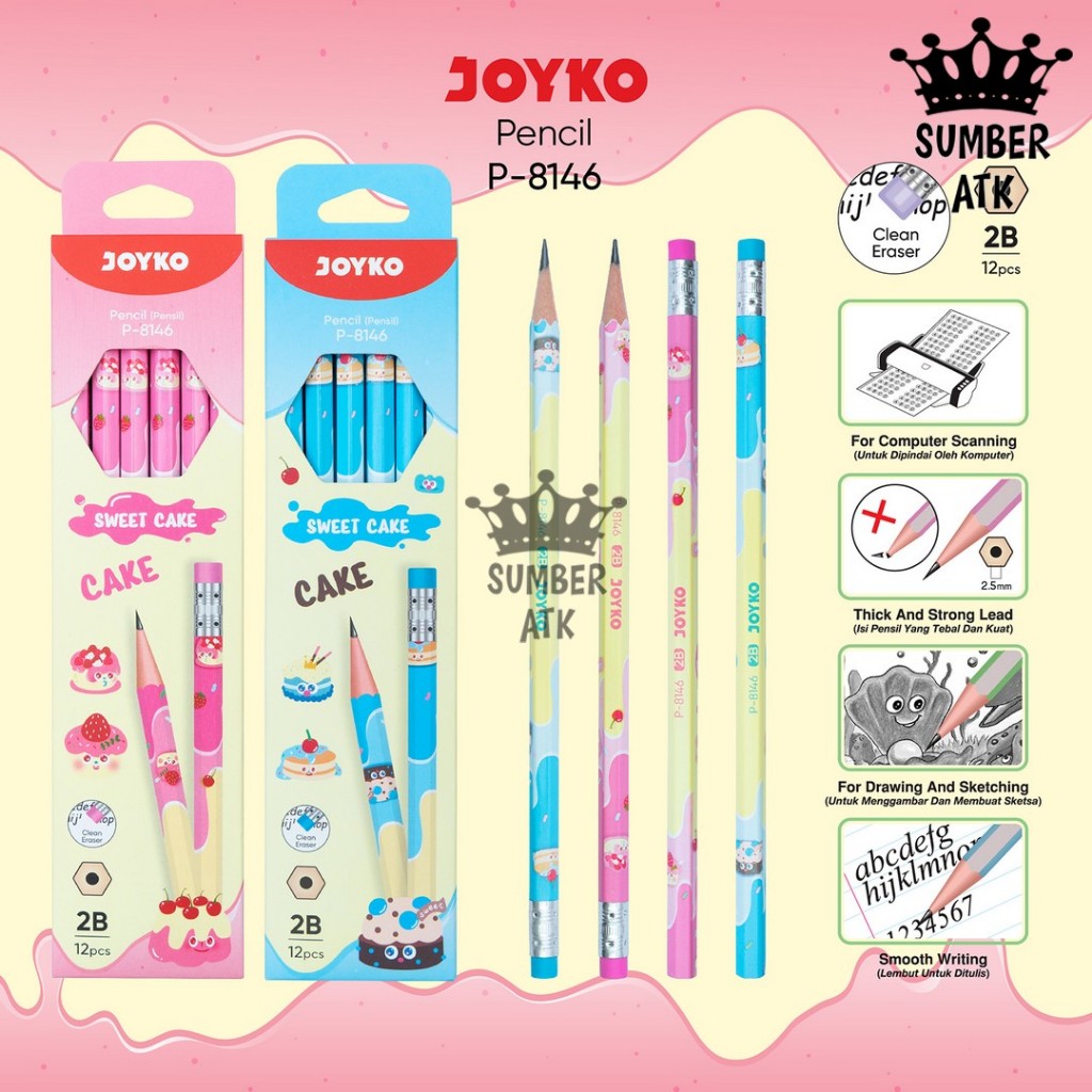 

Pencil Pensil Joyko P-8146 2B 1 Box 12 Pcs Sweet Cake