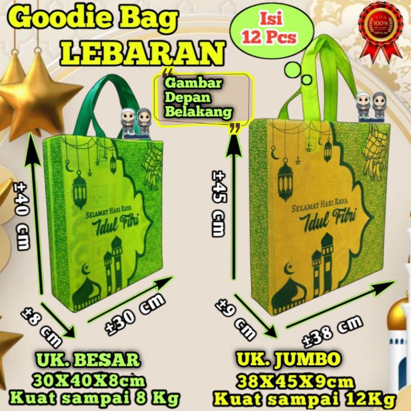 

(Isi 12 pcs) GoodieBag Tas Kain Spundbond Idul Fitri Lebaran,Kantong Hampers Bingkisan hantaran THR Hari Raya