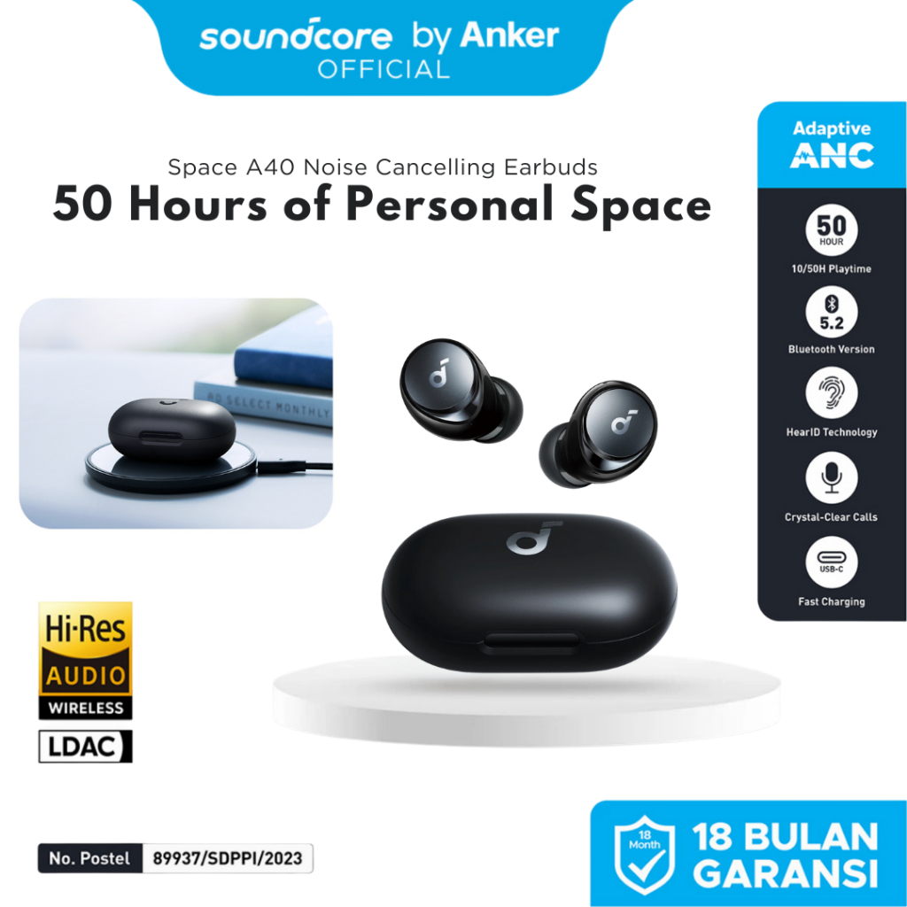 Earphone TWS Anker ANC Soundcore Space A40 - A3936 Hitam