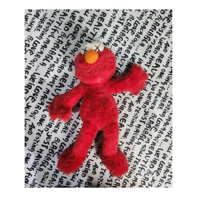boneka elmo sesame street x kaws x uniqlo doll red merah original bagus keren hype