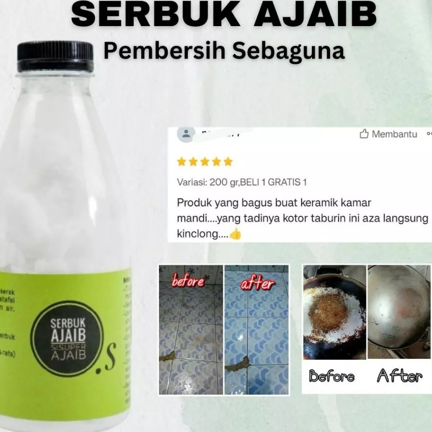 SERBUK AJAIB PEMBERSIH SERBAGUNA 200 gr / Serbuk Pembersih Toilet/ Siserbuk Ajaib Pembersih Panci / 