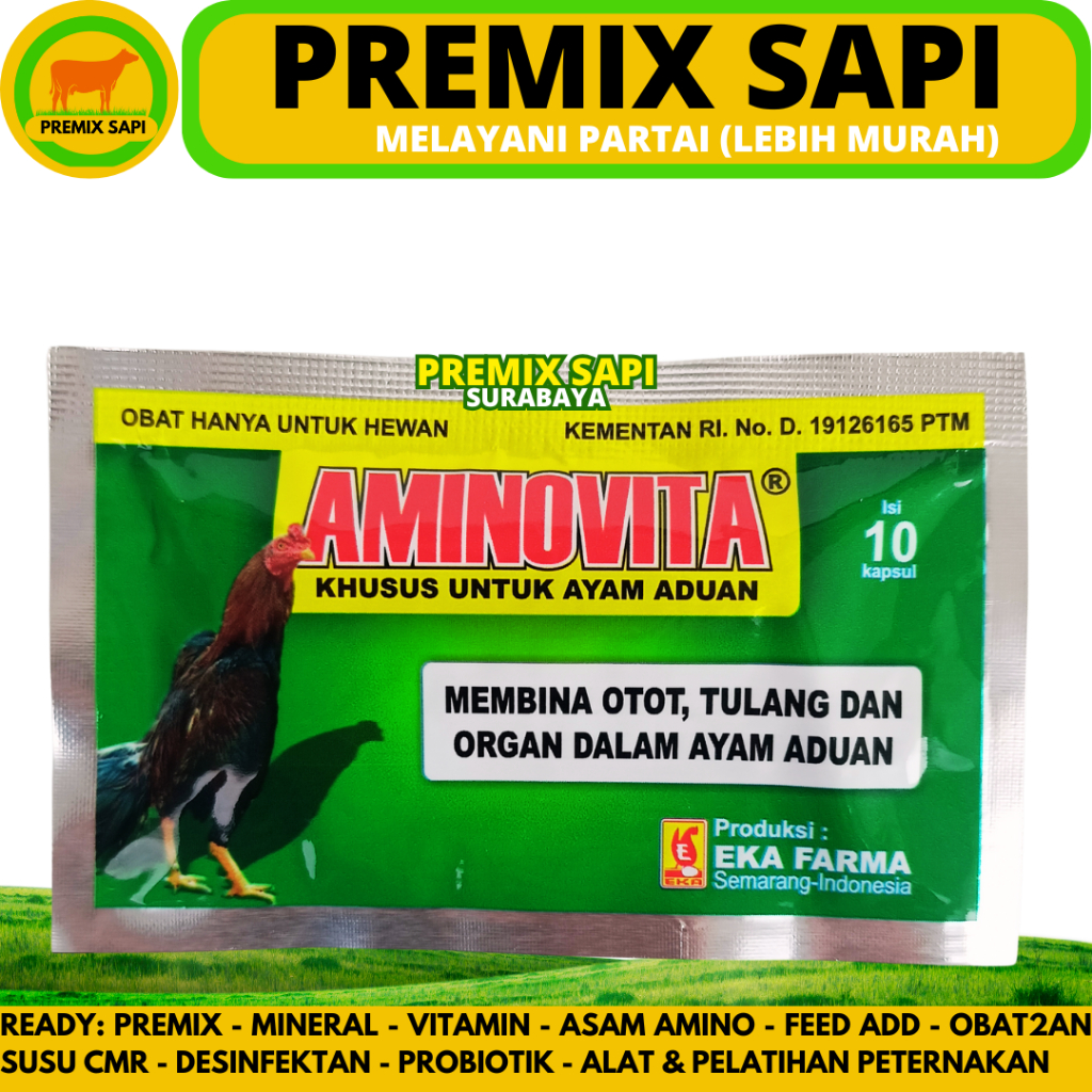 AMINOVITA 10 Kapsul - Obat Ayam Aduan Penguat Otot Tulang & Meningkatkan Kesehatan Ayam Petarung